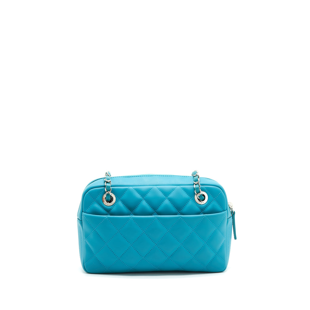 CHANEL QUILTED RUBBERIZED LAMBSKIN COCO RAIN CAMERA BAG BLUE SHW