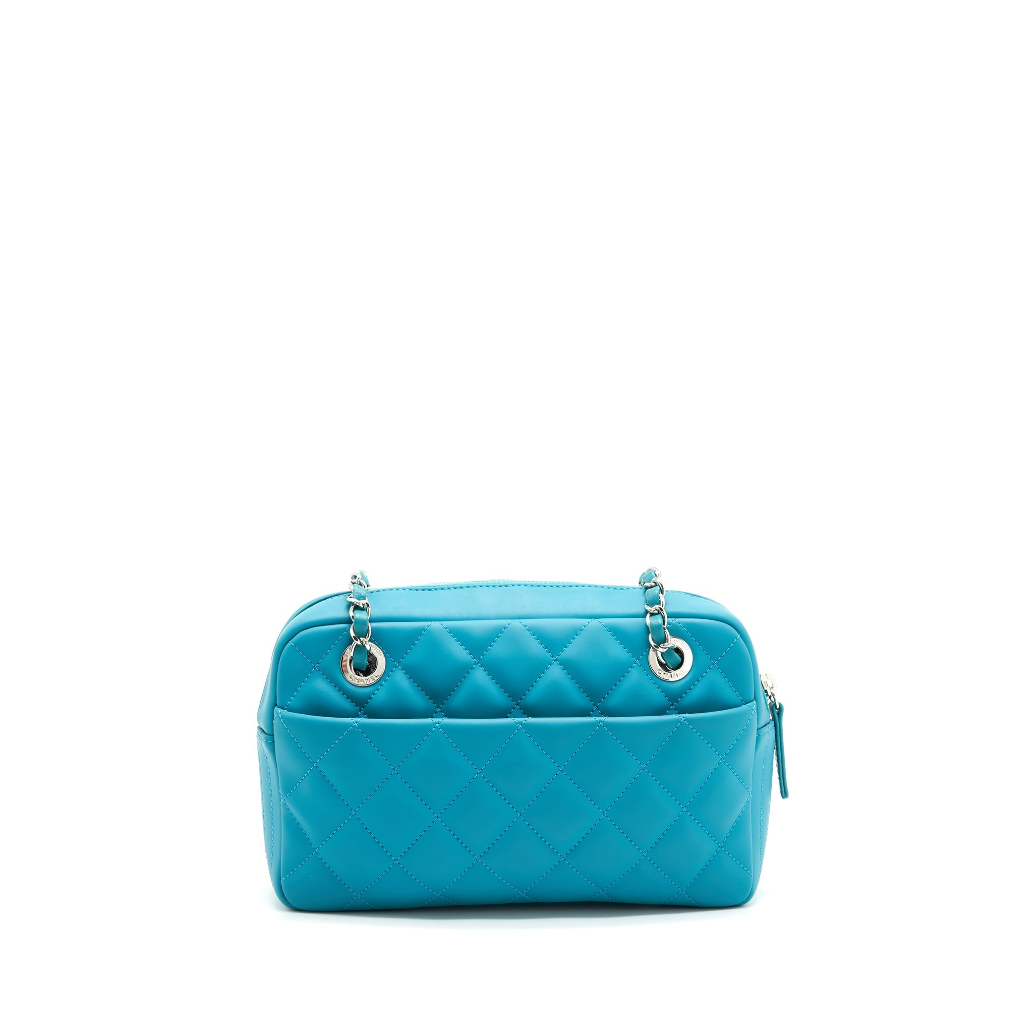 CHANEL QUILTED RUBBERIZED LAMBSKIN COCO RAIN CAMERA BAG BLUE SHW