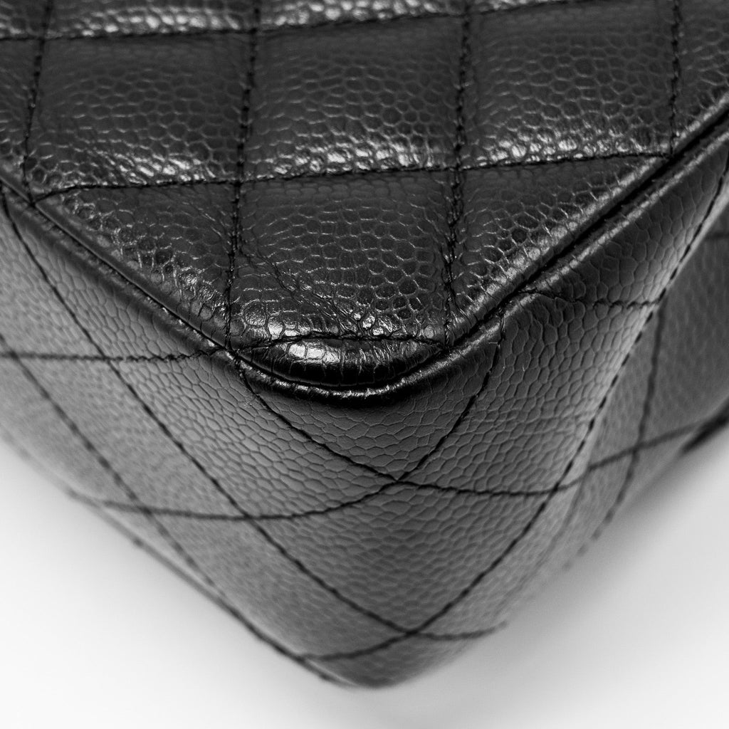 CHANEL MEDIUM CLASSIC DOUBLE FLAP BAG CAVIAR BLACK SHW (MICROCHIP)