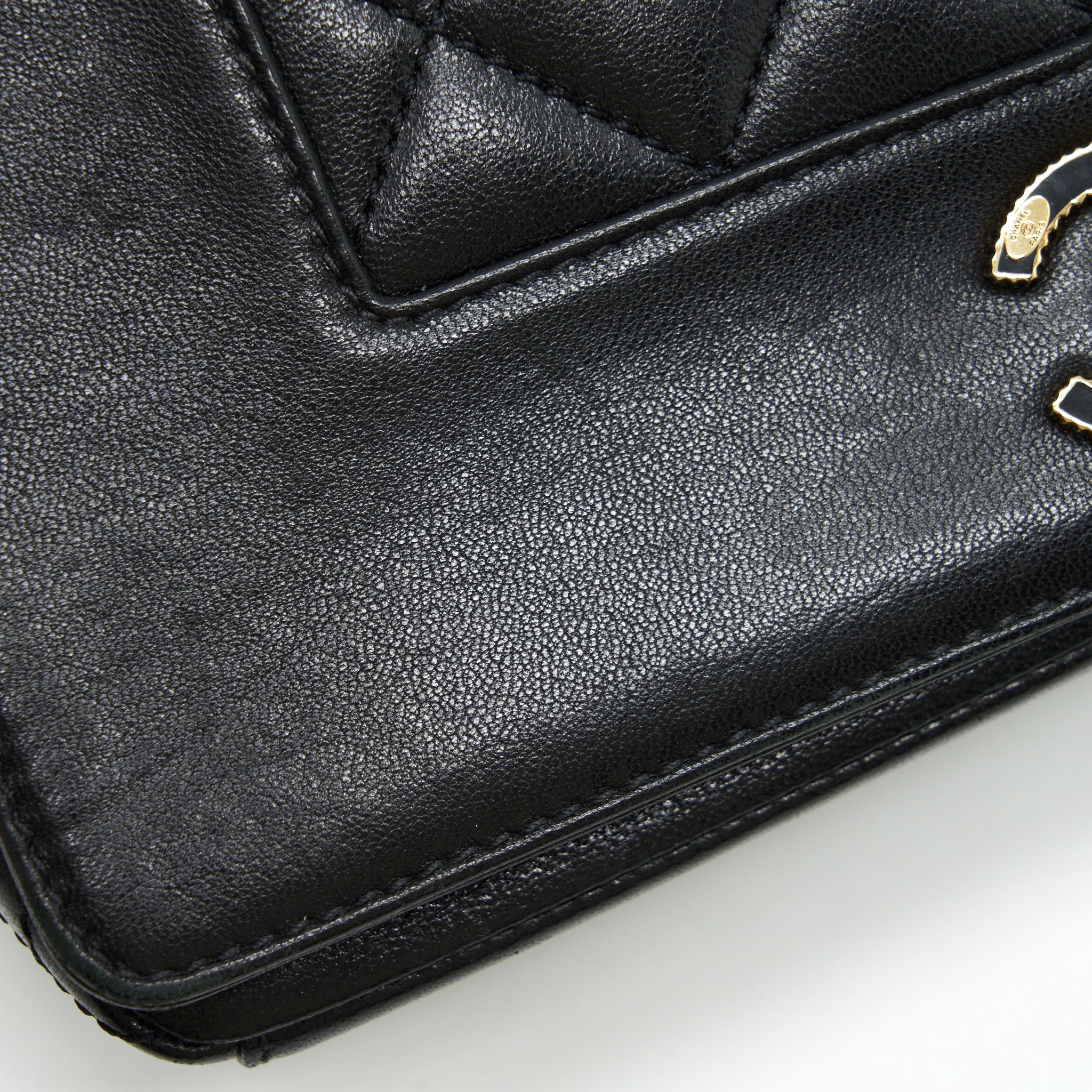 CHANEL CC LOGO FLAP BAG LAMBSKIN BLACK GHW