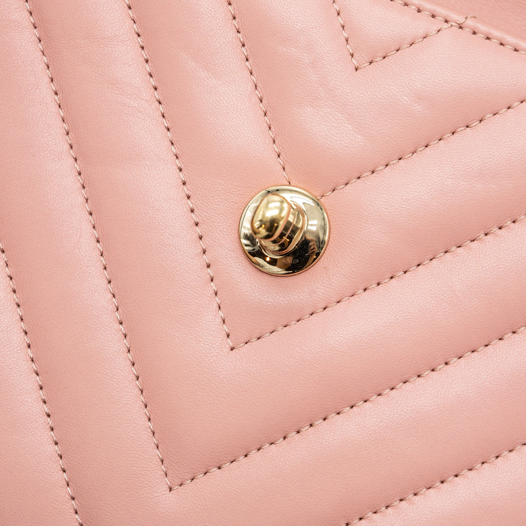 CHANEL CHEVRON TRENDY CC TOP HANDLE FLAP BAG LAMBSKIN LIGHT PINK LGHW