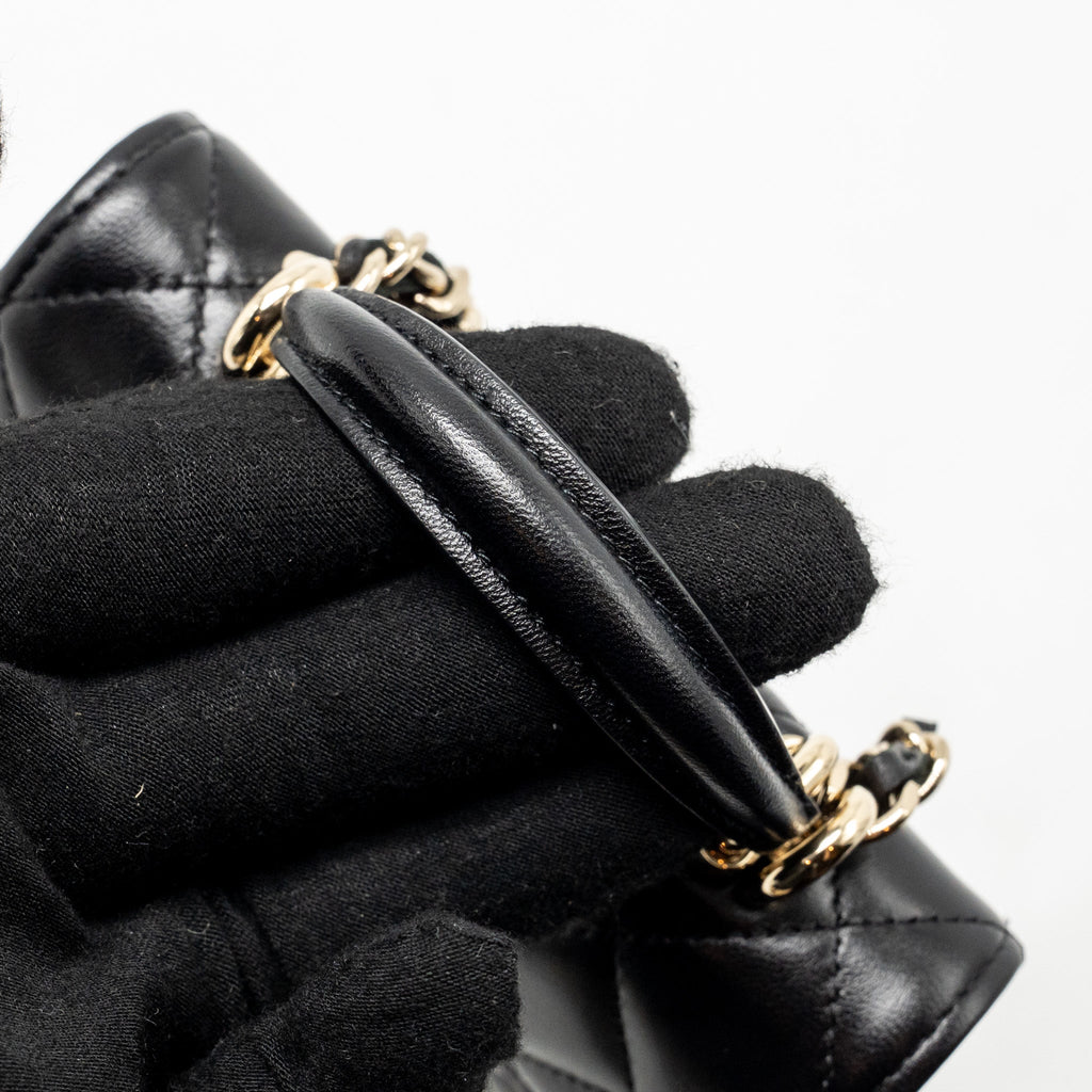 CHANEL MINI TOP HANDLE FLAP COIN PURSE WITH CHAIN LAMBSKIN BLACK LGHW