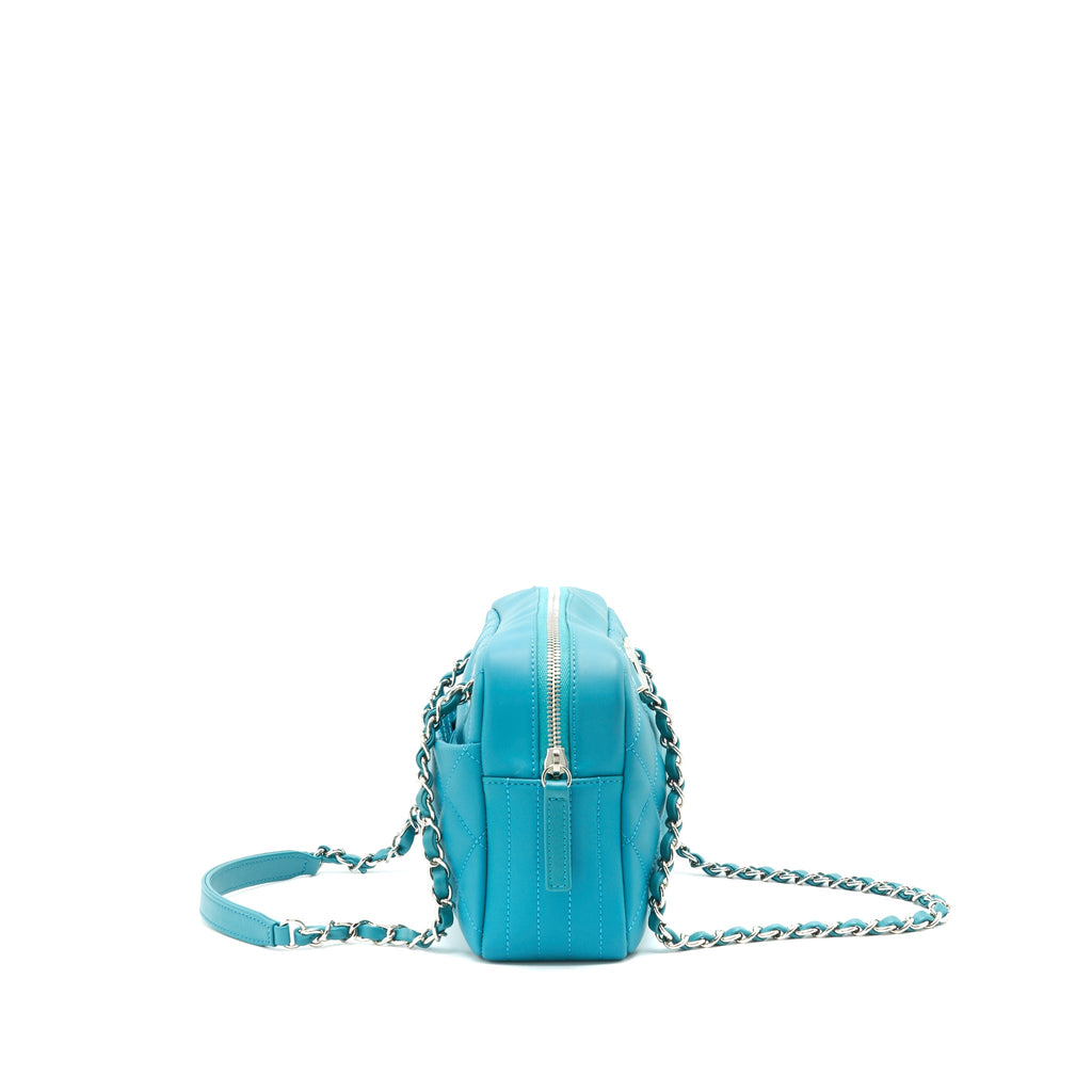 CHANEL QUILTED RUBBERIZED LAMBSKIN COCO RAIN CAMERA BAG BLUE SHW