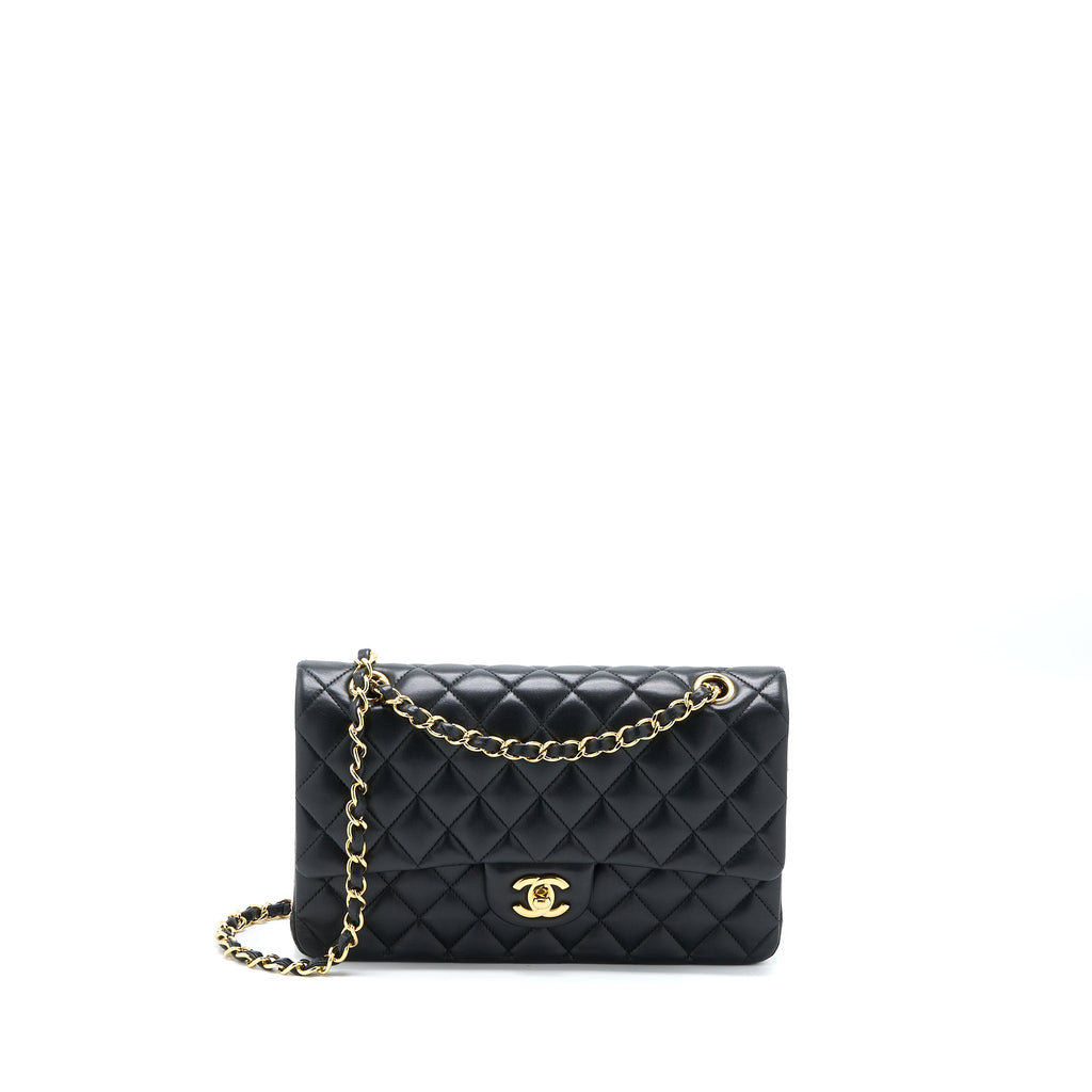 CHANEL MEDIUM CLASSIC DOUBLE FLAP BAG LAMBSKIN BLACK GHW