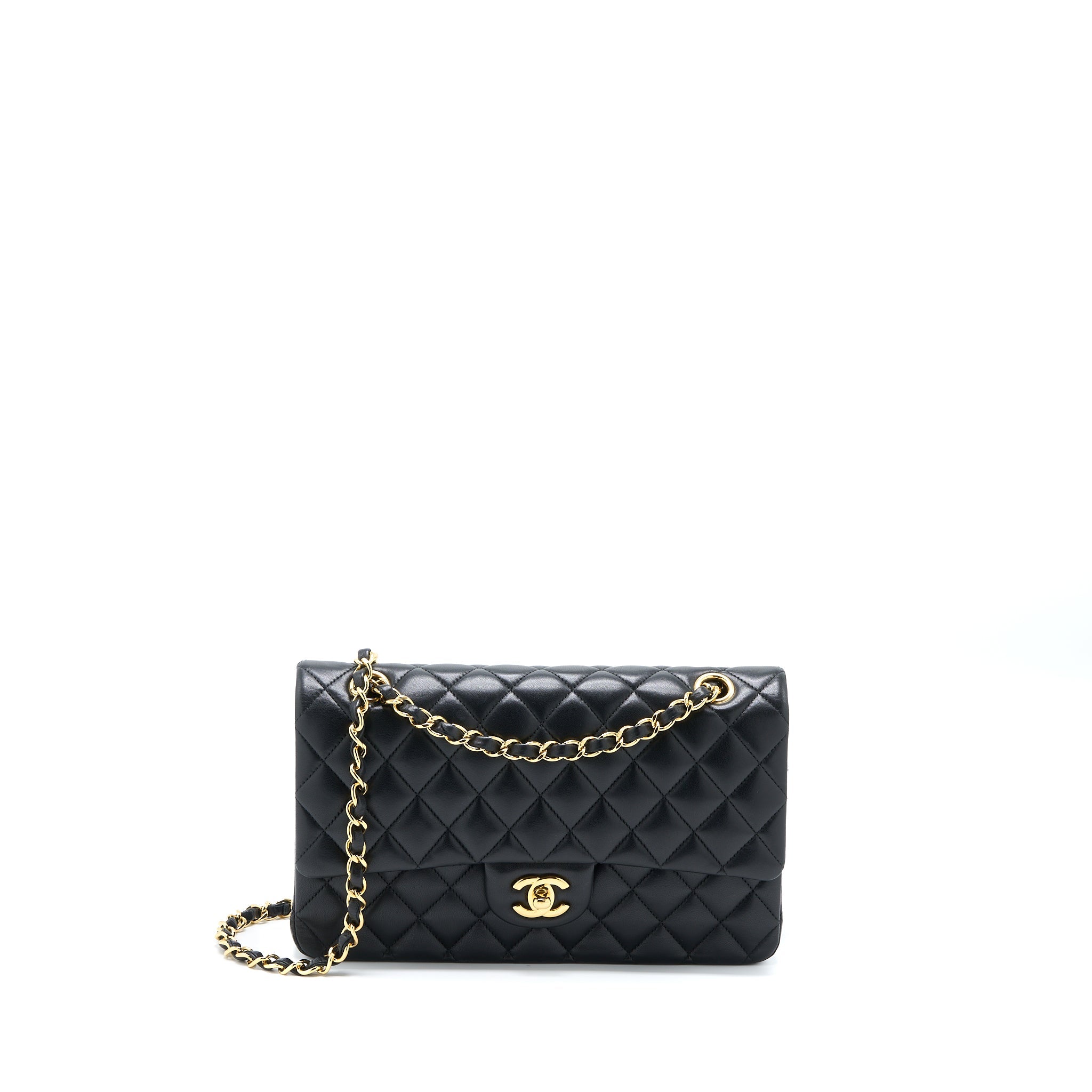 CHANEL MEDIUM CLASSIC DOUBLE FLAP BAG LAMBSKIN BLACK GHW