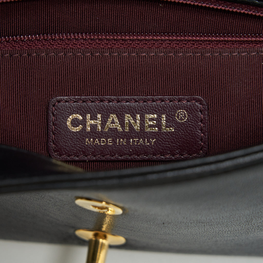 CHANEL CC LOGO FLAP BAG LAMBSKIN BLACK GHW