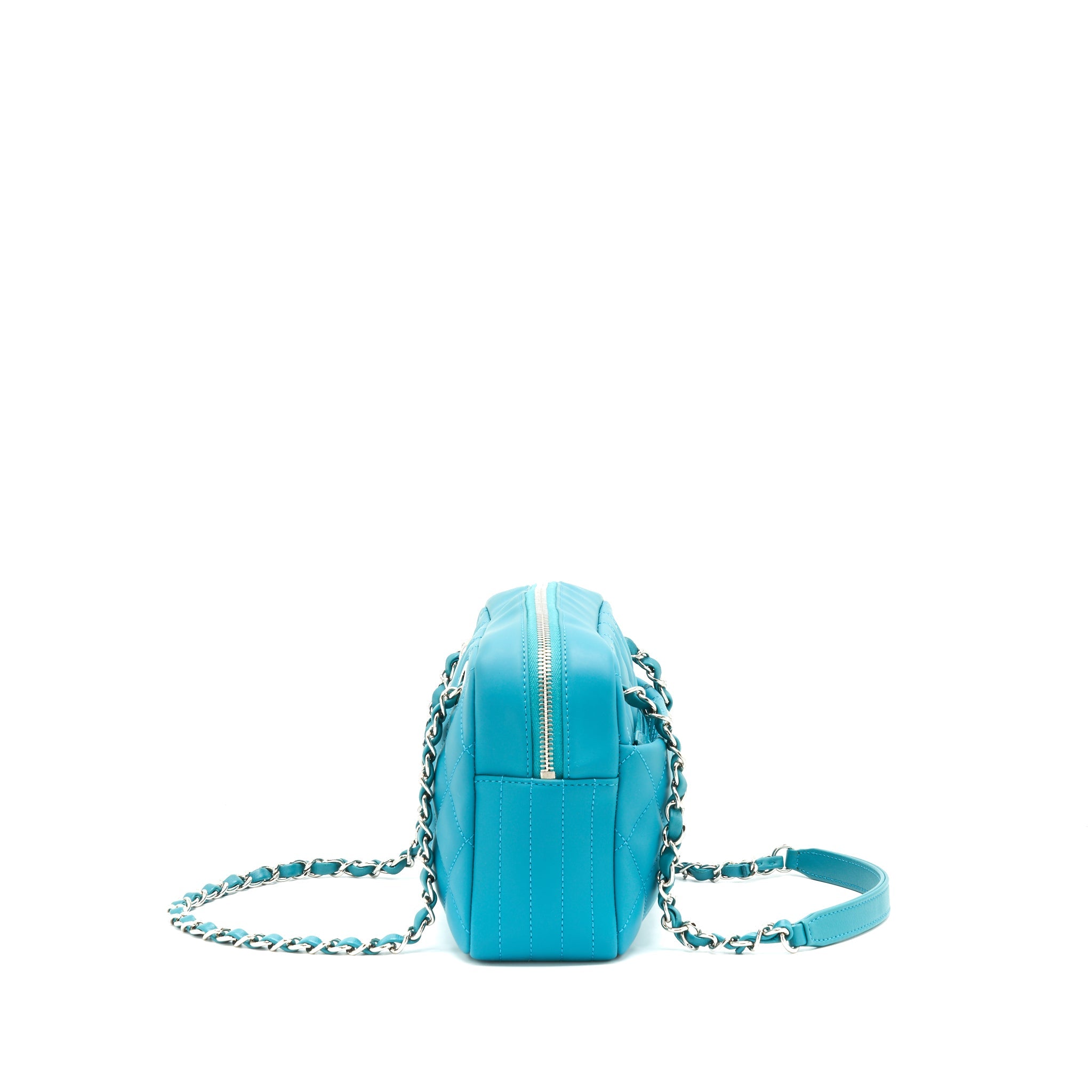 CHANEL QUILTED RUBBERIZED LAMBSKIN COCO RAIN CAMERA BAG BLUE SHW