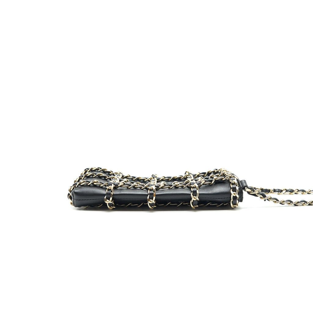 CHANEL GOLD CLUTCH O CHAIN PHONE HOLDER BLACK GHW