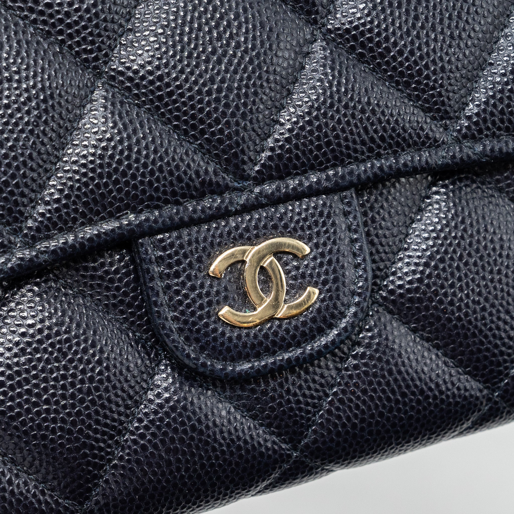 CHANEL CLASSIC LONG FLAP WALLET CAVIAR NAVY LGHW