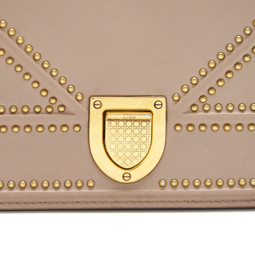 DIOR SMALL STUDDED DIORAMA BEIGE GHW