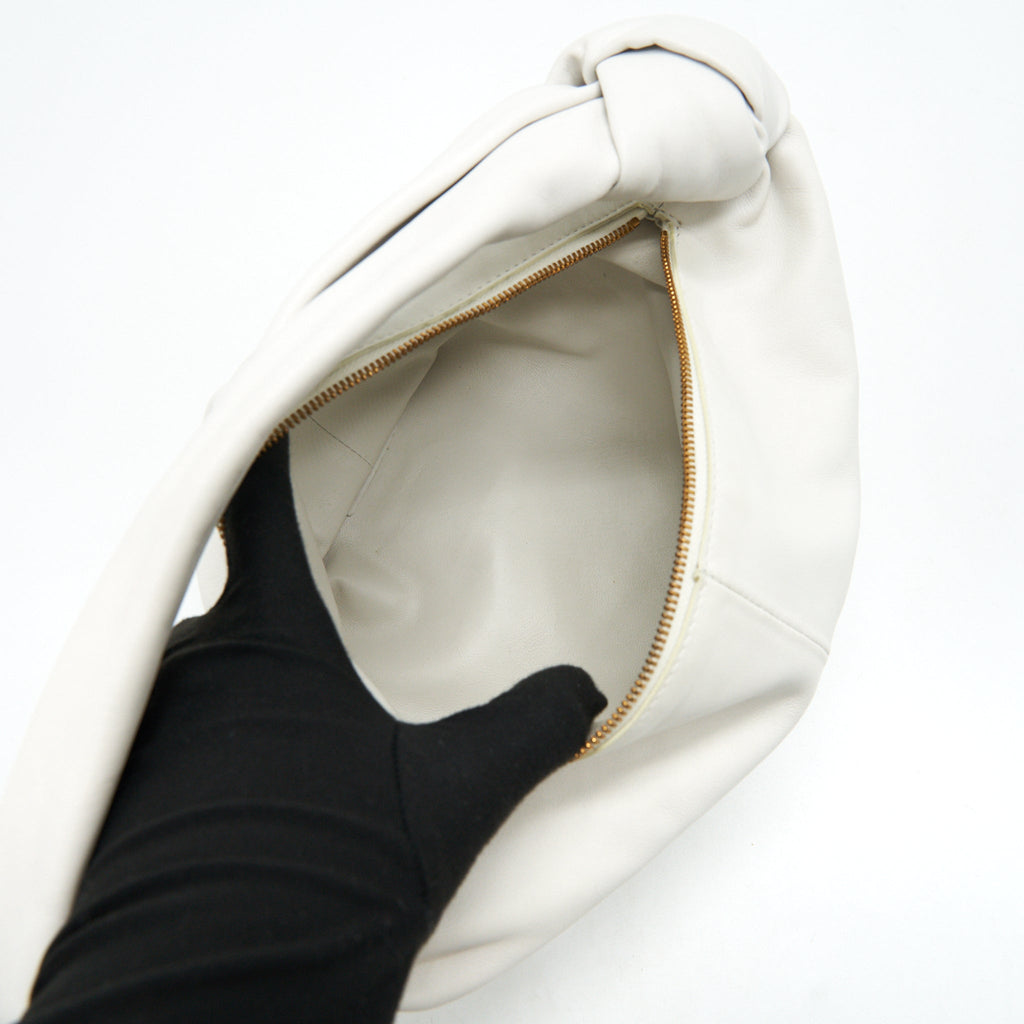 BOTTEGA VENETA DOUBLE KNOT LEATHER SHOULDER BAG WHITE
