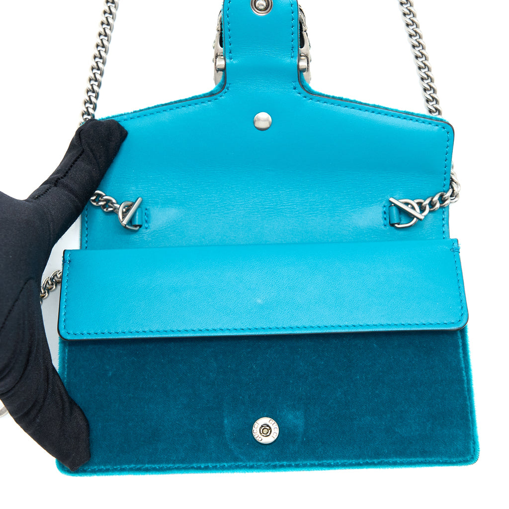 GUCCI SUPER MINI DIONYSUS BAG VELVET BLUE SHW