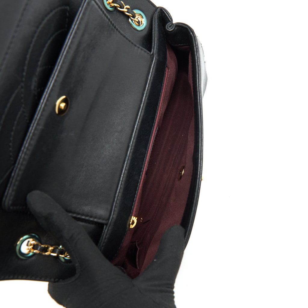 CHANEL CC LOGO FLAP BAG LAMBSKIN BLACK GHW