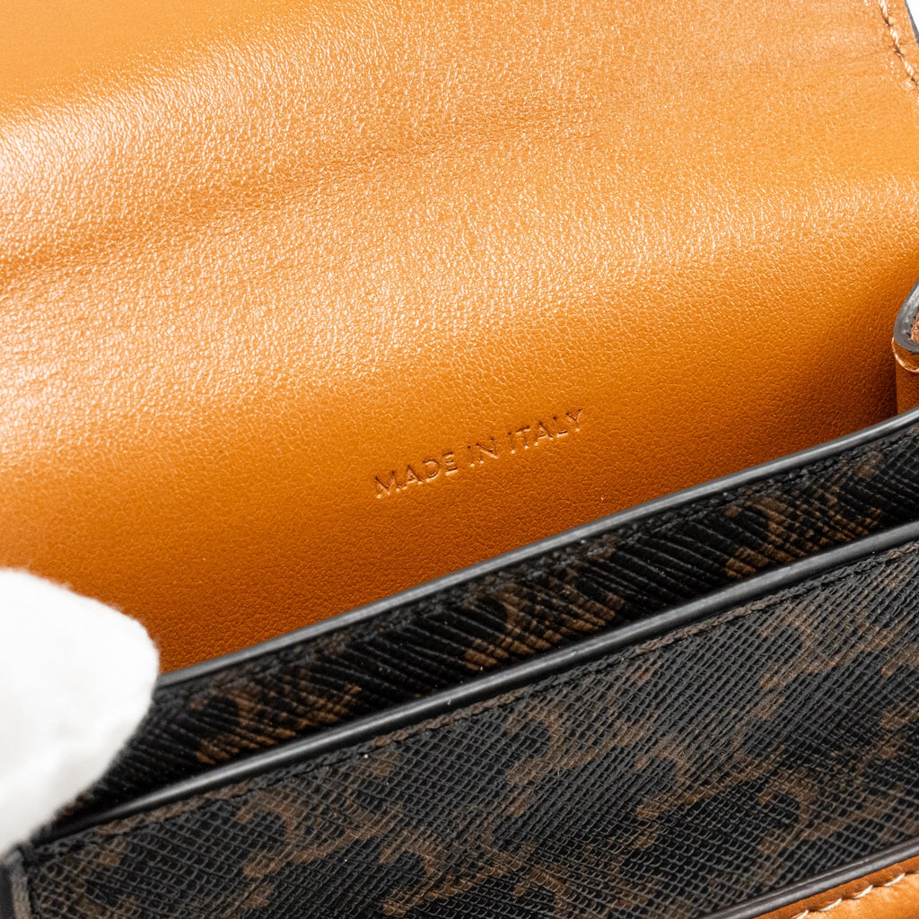 CELINE PHONE POUCH WITH FLAP TRIOMPHE CANVAS /LAMBSKIN TAN