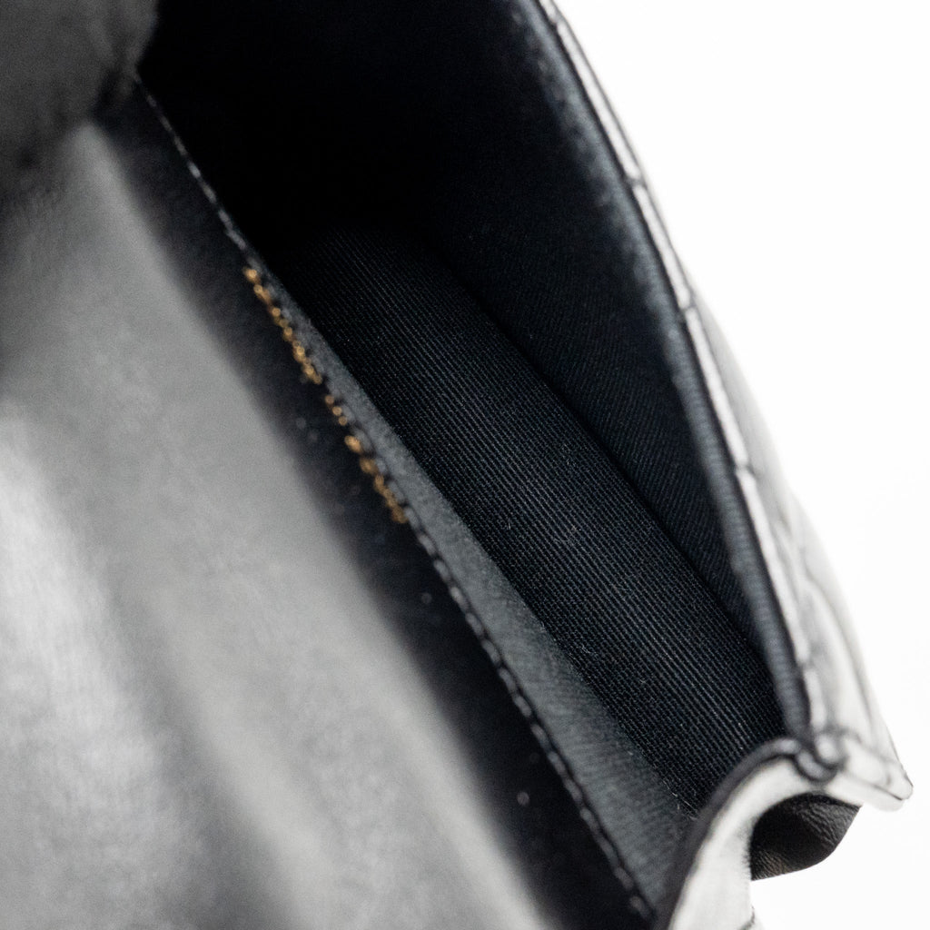 CHANEL MINI TOP HANDLE FLAP COIN PURSE WITH CHAIN LAMBSKIN BLACK LGHW