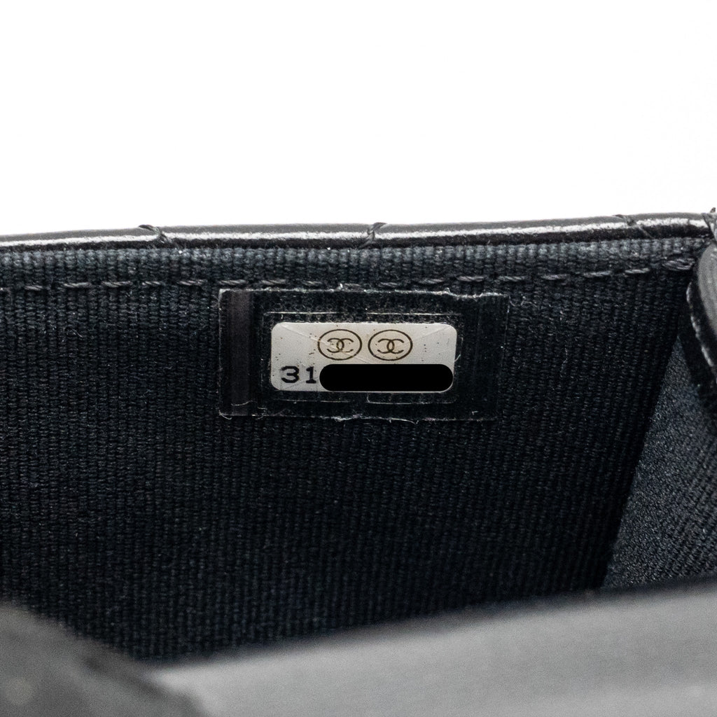 CHANEL MINI TOP HANDLE FLAP COIN PURSE WITH CHAIN LAMBSKIN BLACK LGHW
