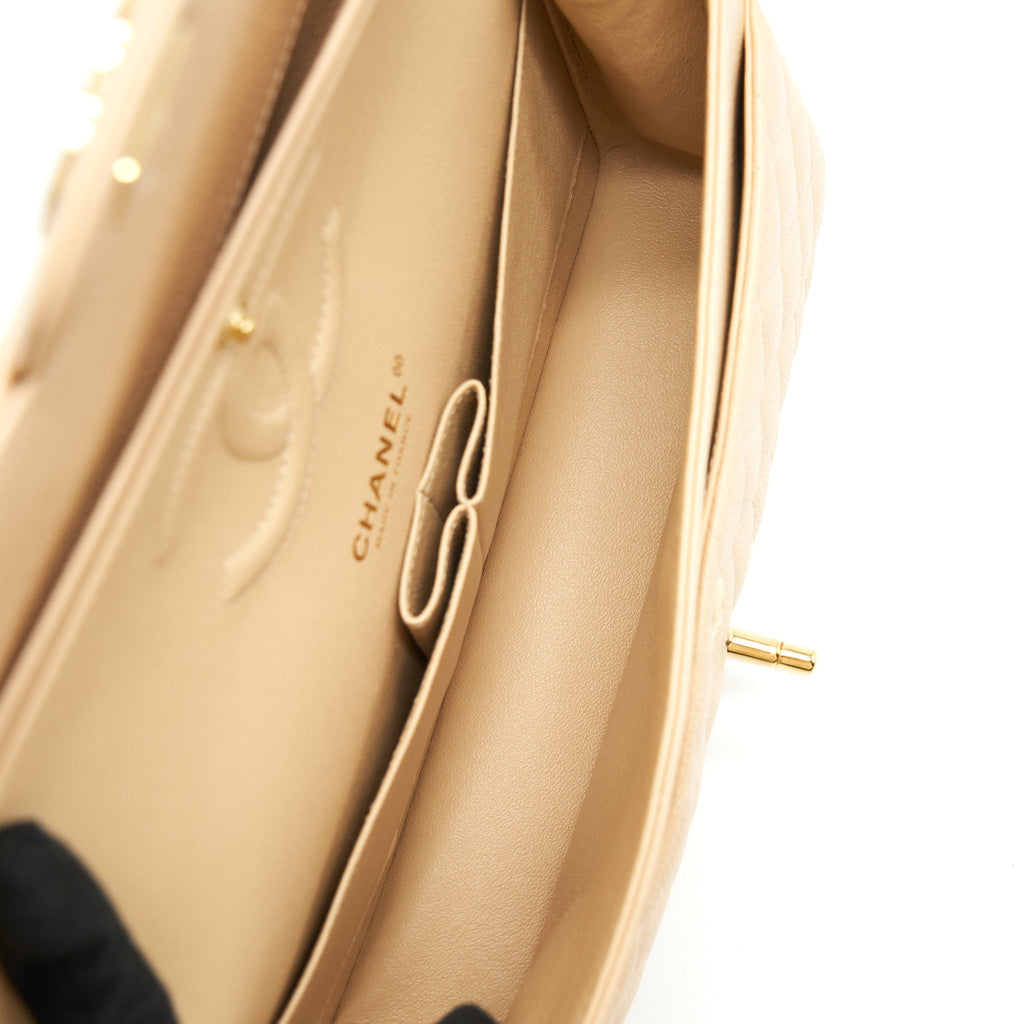 CHANEL MEDIUM CLASSIC DOUBLE FLAP BAG CAVIAR BEIGE LGHW
