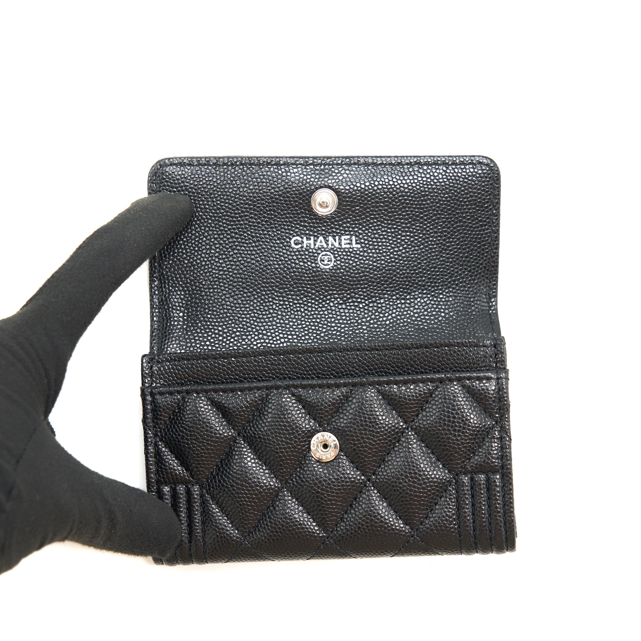 CHANEL BOY CARDHOLDER CAVIAR BLACK RUTHENIUM SHW