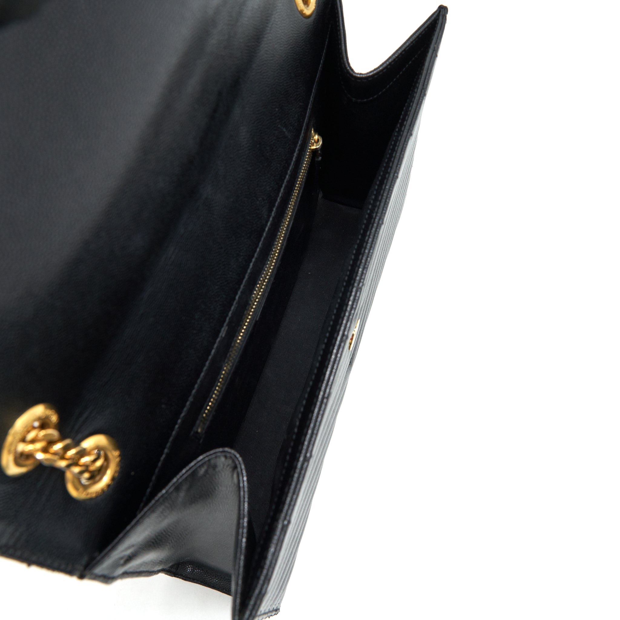 SAINT LAURENT / YSL LARGE ENVELOPE CHAIN FLAP BAG IN BLACK GRAIN DE POUDRE