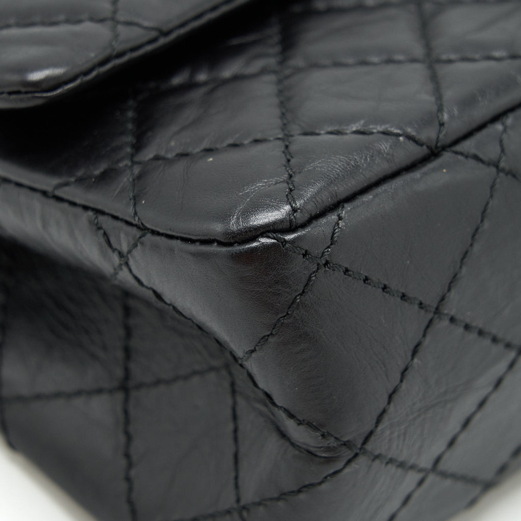 CHANEL 2.55 225 SMALL REISSUE DOUBLE FLAP BAG AGED CALFSKIN BLACK GHW