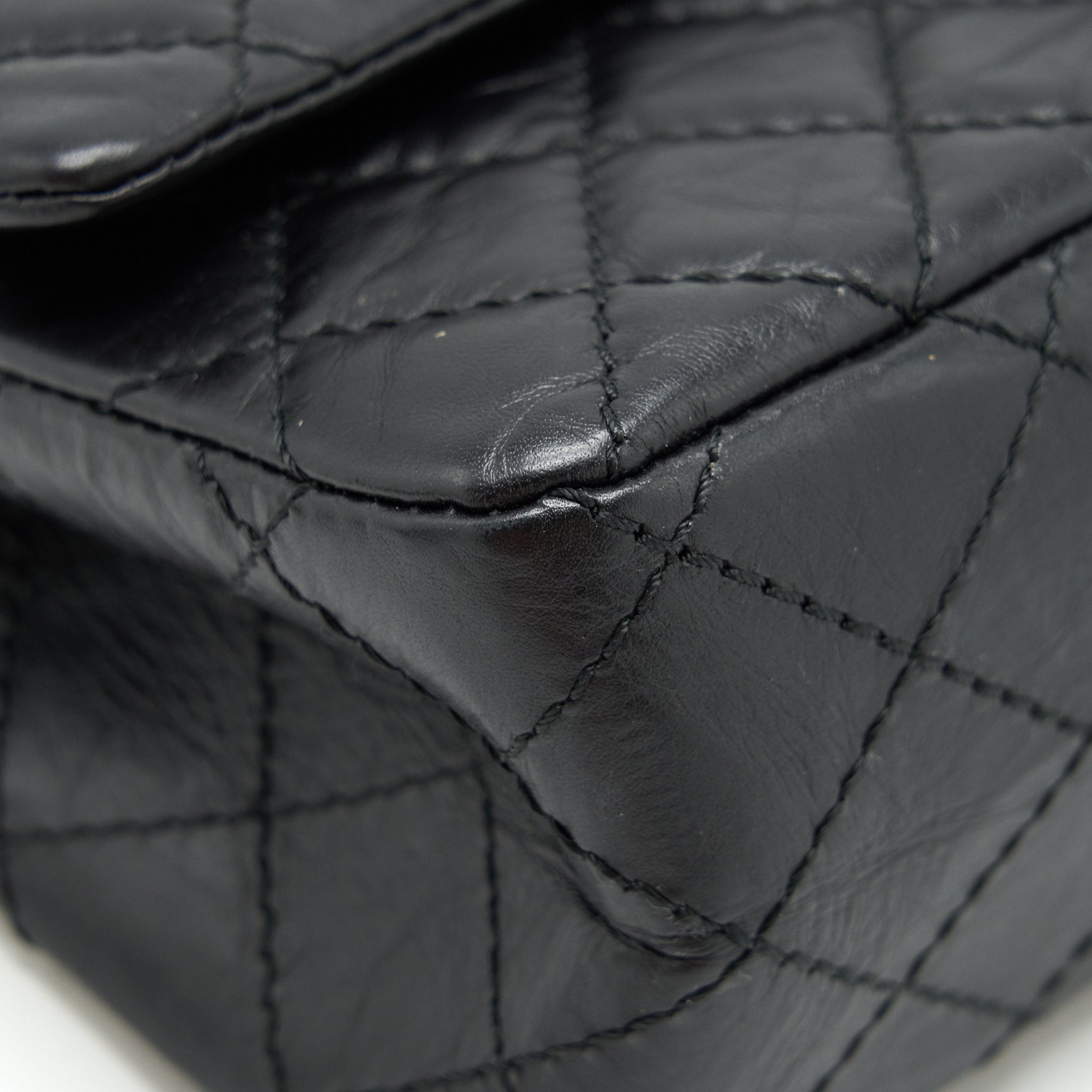 CHANEL 2.55 225 SMALL REISSUE DOUBLE FLAP BAG AGED CALFSKIN BLACK GHW