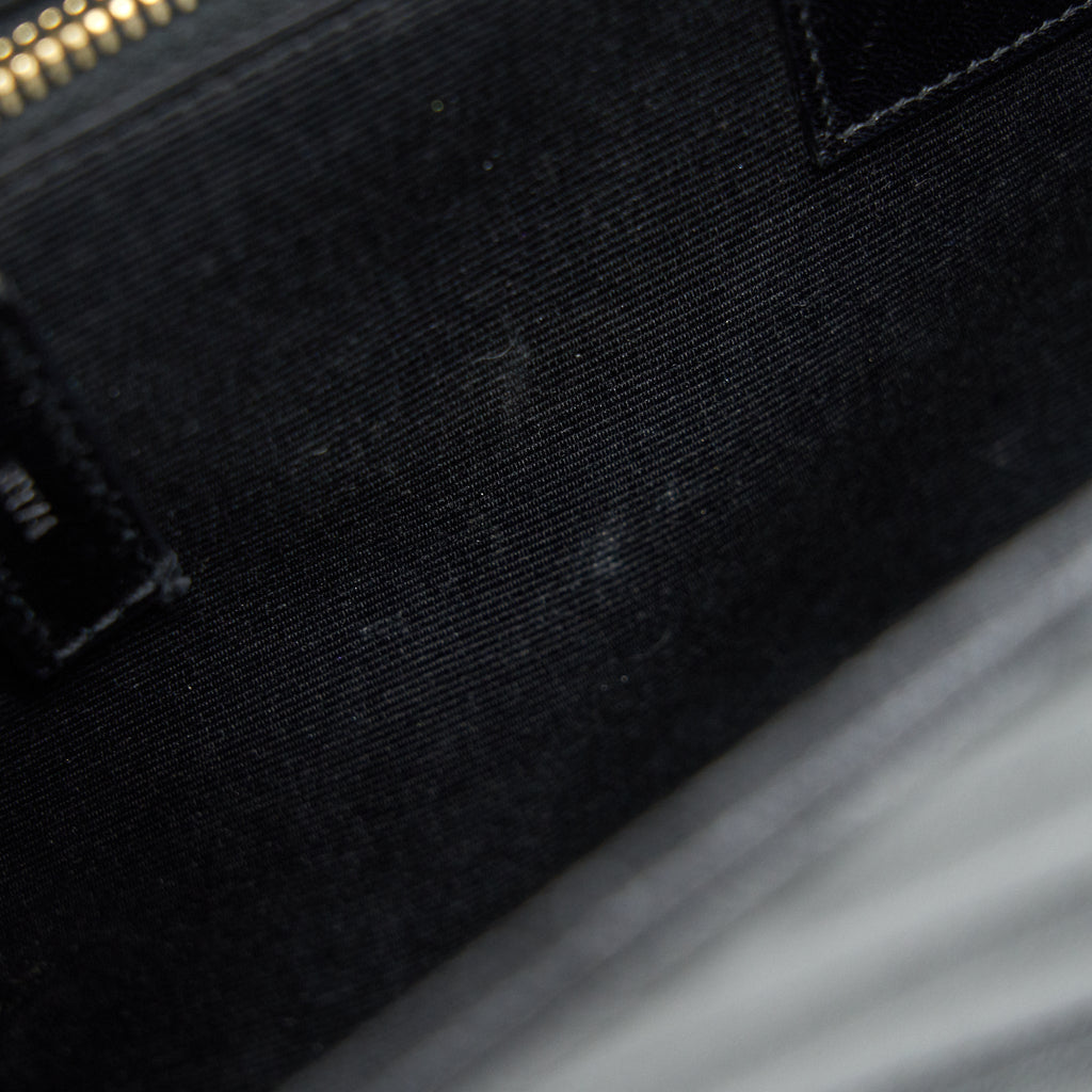 SAINT LAURENT / YSL LARGE ENVELOPE CHAIN FLAP BAG IN BLACK GRAIN DE POUDRE