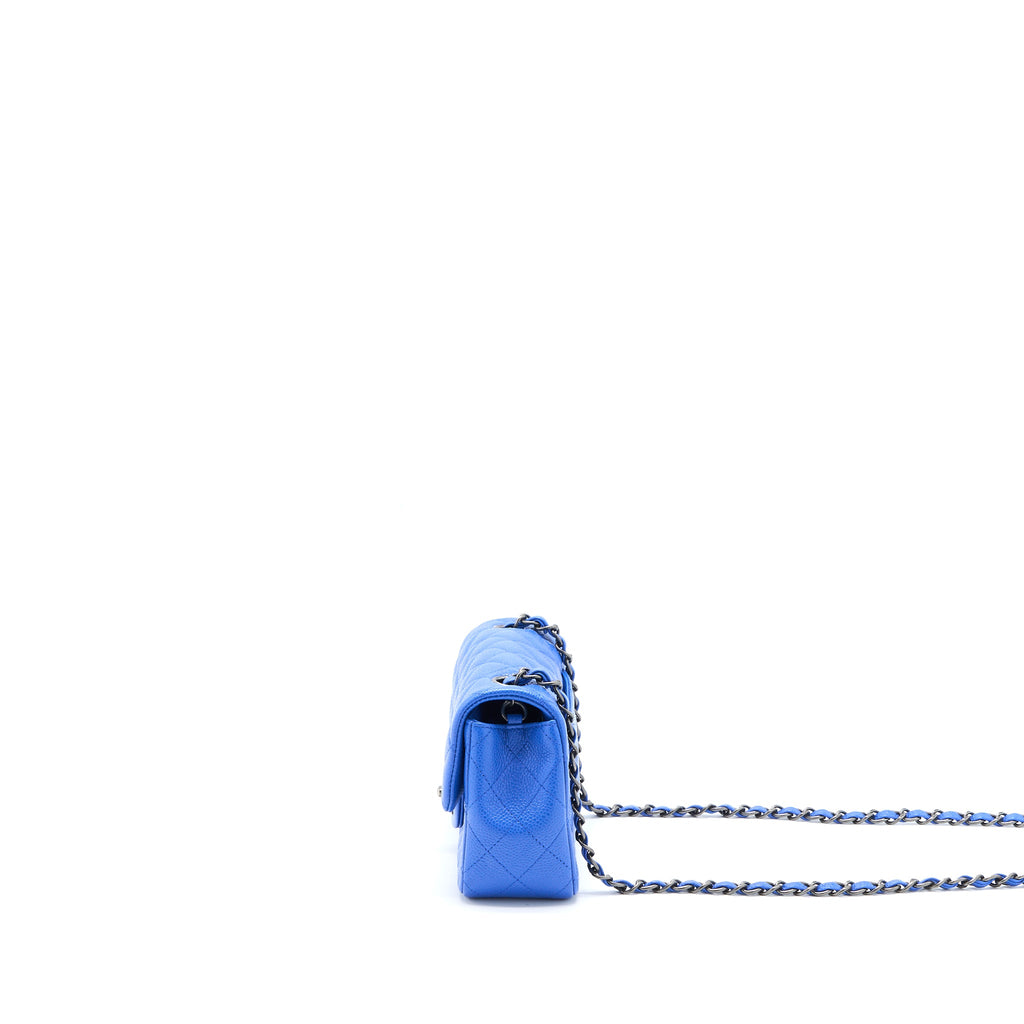 CHANEL MINI RECTANGULAR FLAP BAG CAVIAR BLUE RUTHENIUM HARDWARE