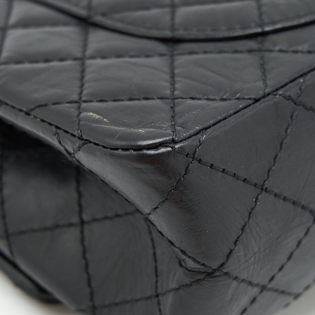 CHANEL 2.55 225 SMALL REISSUE DOUBLE FLAP BAG AGED CALFSKIN BLACK GHW