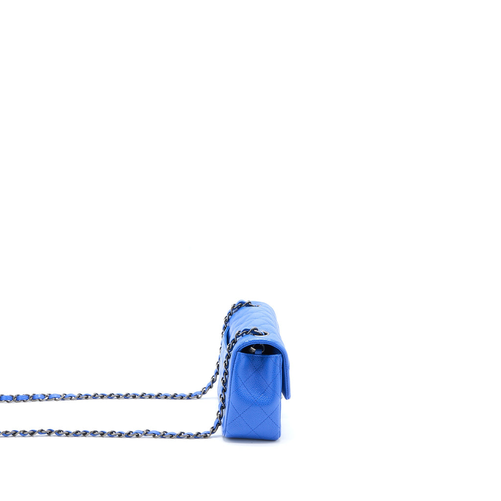 CHANEL MINI RECTANGULAR FLAP BAG CAVIAR BLUE RUTHENIUM HARDWARE