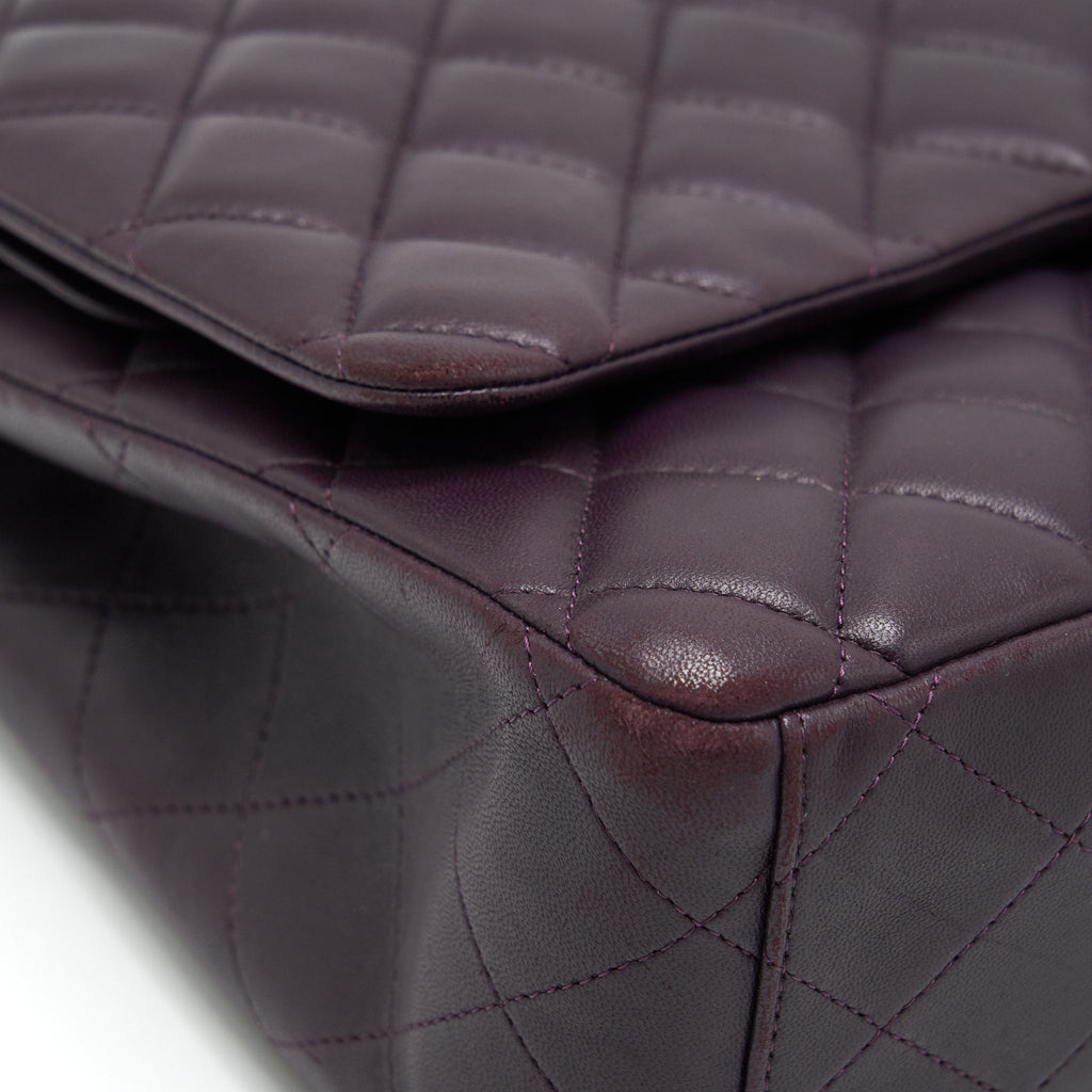 CHANEL MAXI DOUBLE FLAP BAG LAMBSKIN BURGUNDY SHW