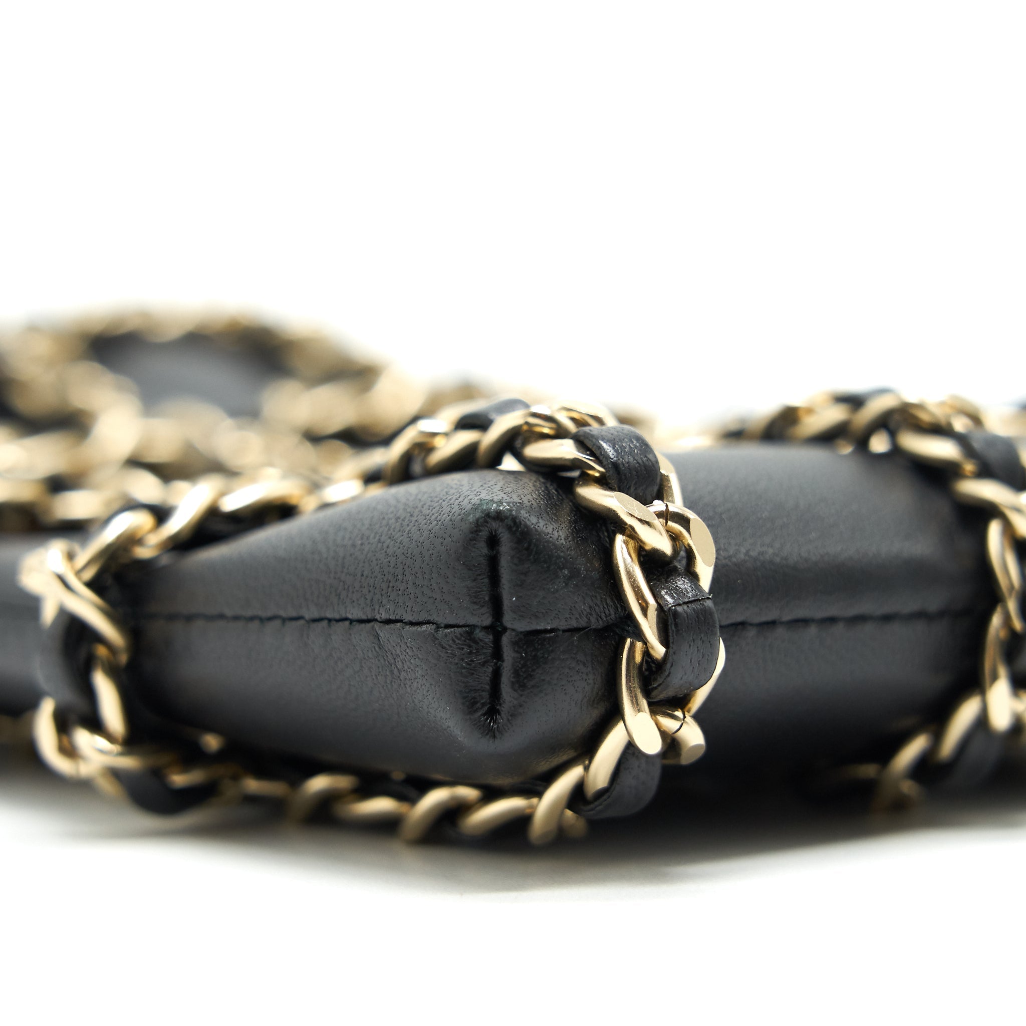 CHANEL GOLD CLUTCH O CHAIN PHONE HOLDER BLACK GHW