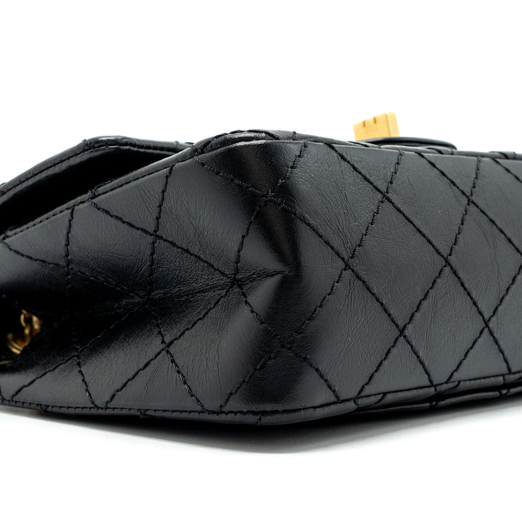 CHANEL MINI 2.55 REISSUE FLAP BAG AGED CALFSKIN BLACK GHW(MICROCHIP)