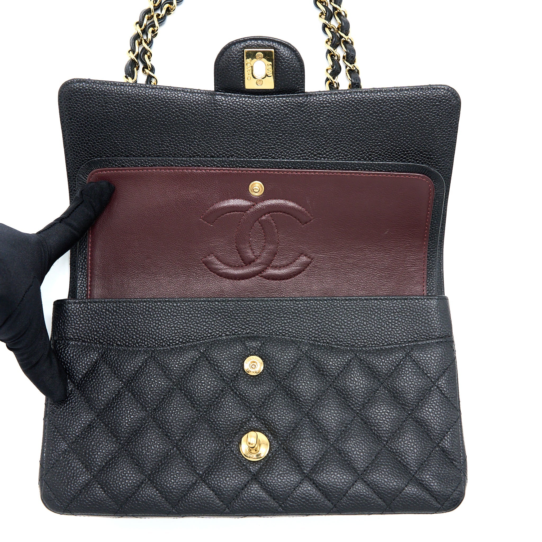 CHANEL MEDIUM CLASSIC DOUBLE FLAP BAG CAVIAR BLACK GHW