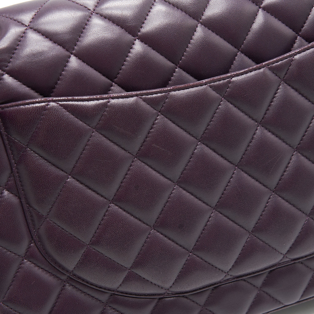 CHANEL MAXI DOUBLE FLAP BAG LAMBSKIN BURGUNDY SHW
