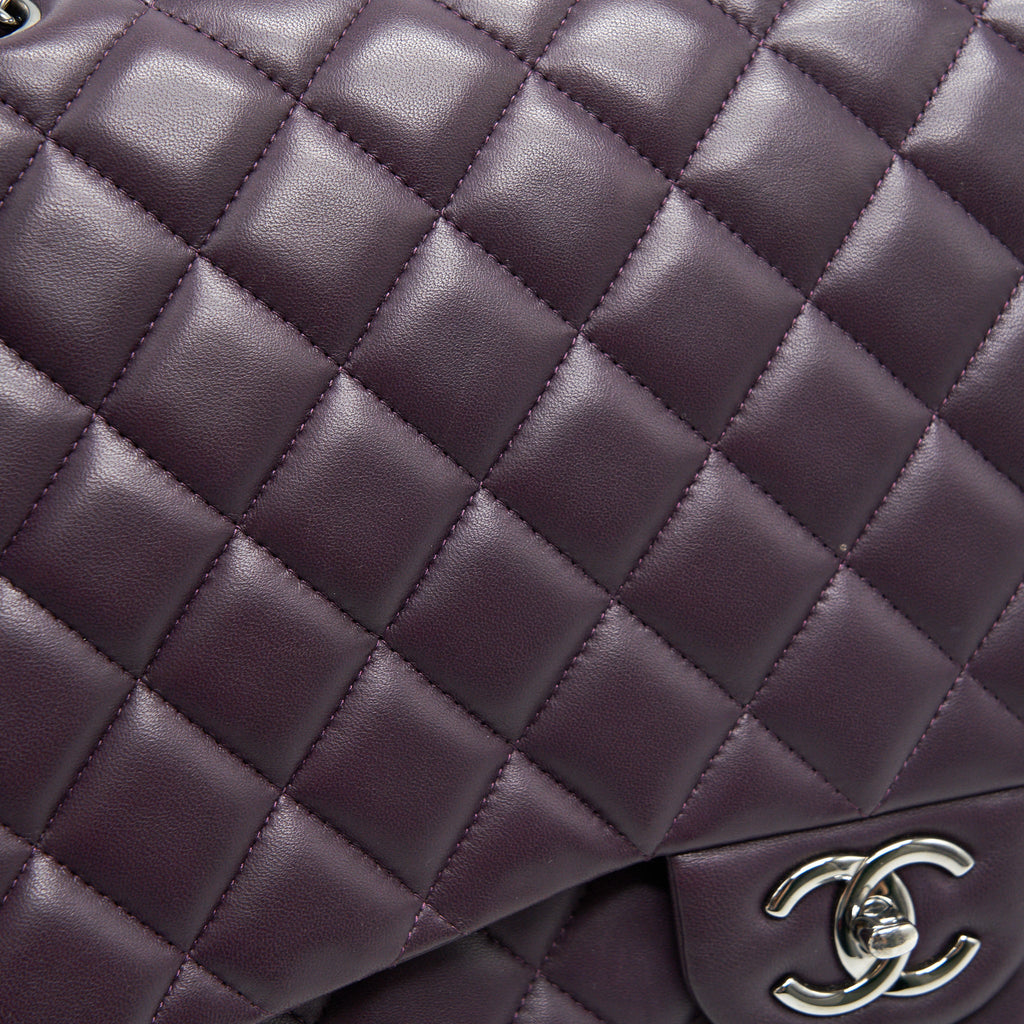 CHANEL MAXI DOUBLE FLAP BAG LAMBSKIN BURGUNDY SHW
