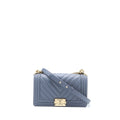CHANEL MEDIUM BOY BAG CHEVRON CALFSKIN GREY LGHW
