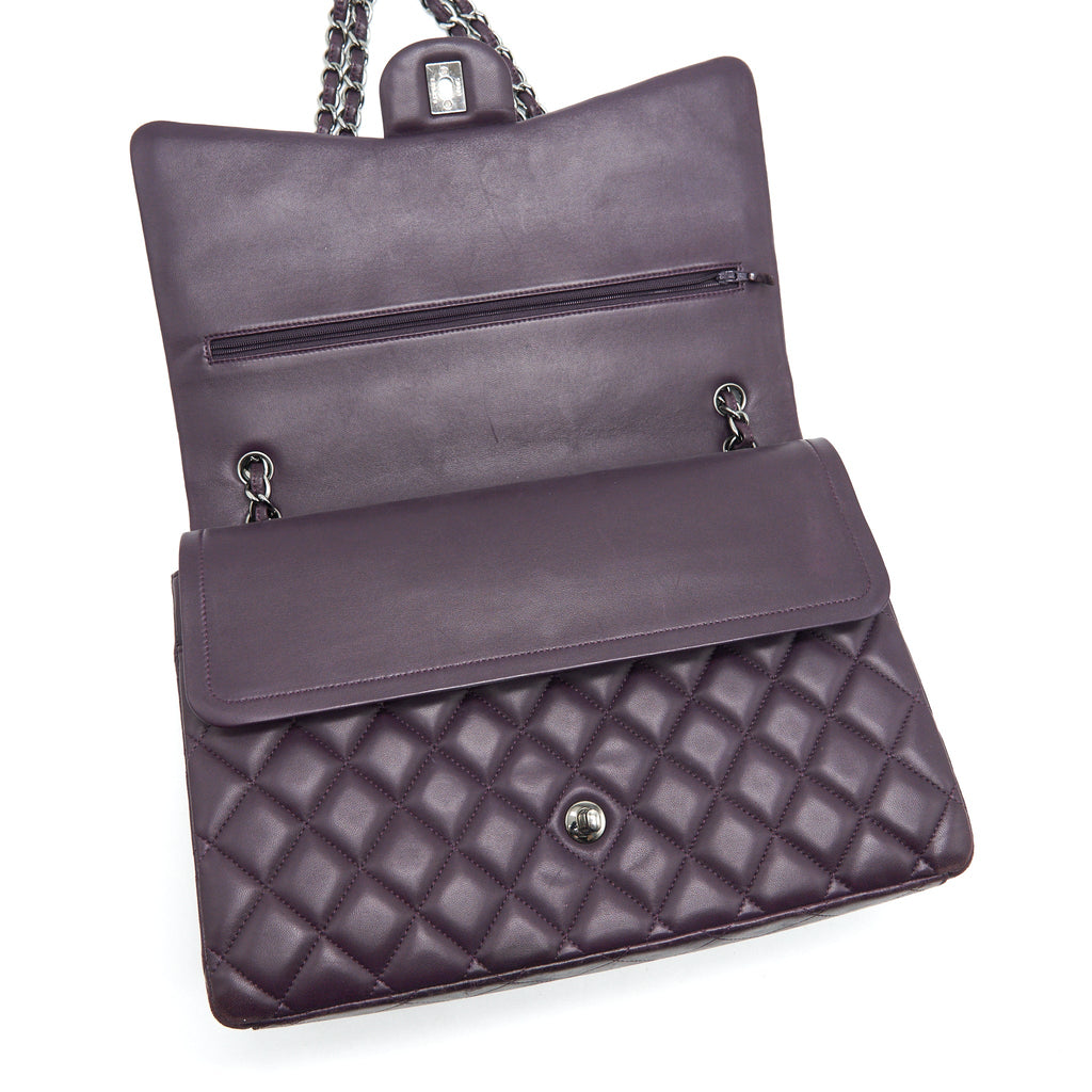 CHANEL MAXI DOUBLE FLAP BAG LAMBSKIN BURGUNDY SHW