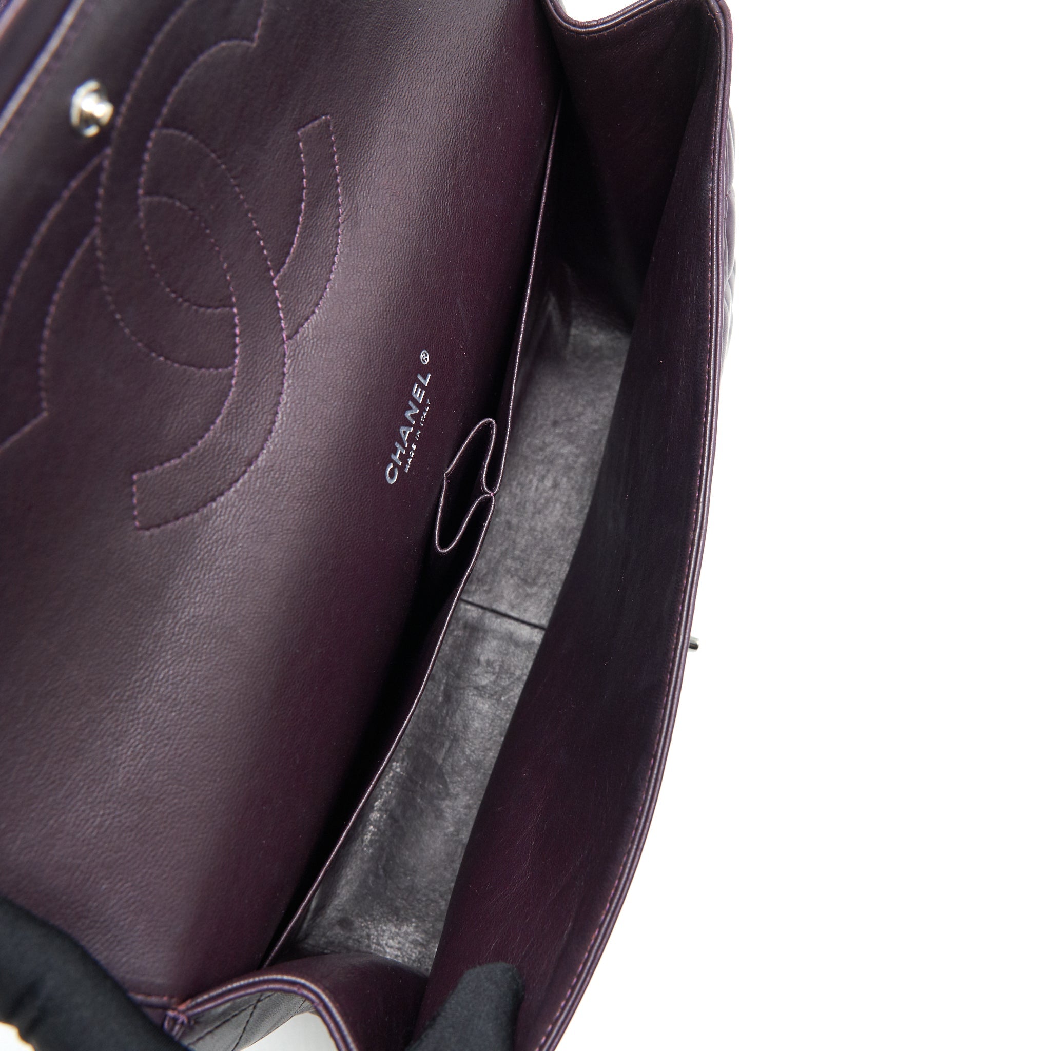 CHANEL MAXI DOUBLE FLAP BAG LAMBSKIN BURGUNDY SHW