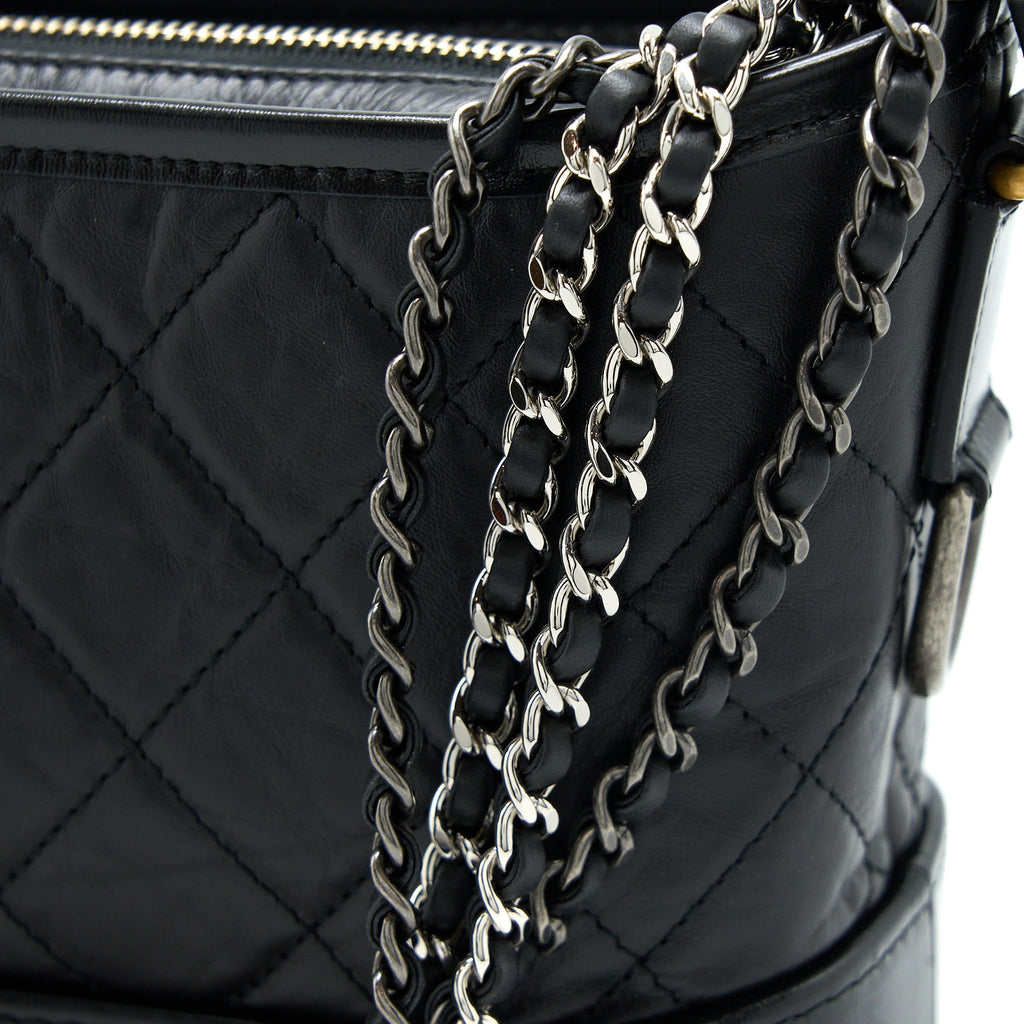 CHANEL SMALL GABRIELLE BAG AGED CALFSKIN BLACK MULTICOLOUR HARDWARE (MICROCHIP)