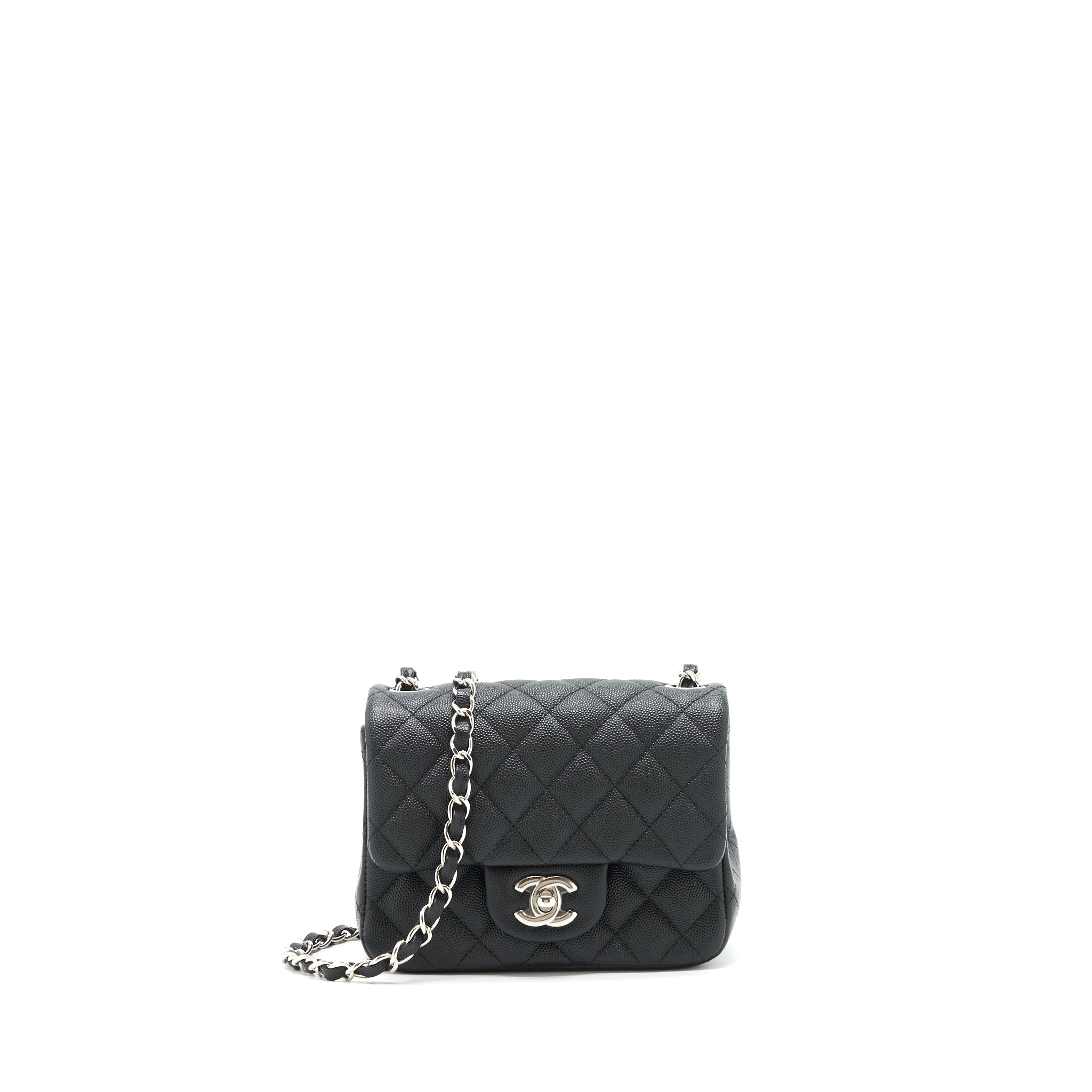 CHANEL MINI SQUARE FLAP BAG CAVIAR BLACK SHW