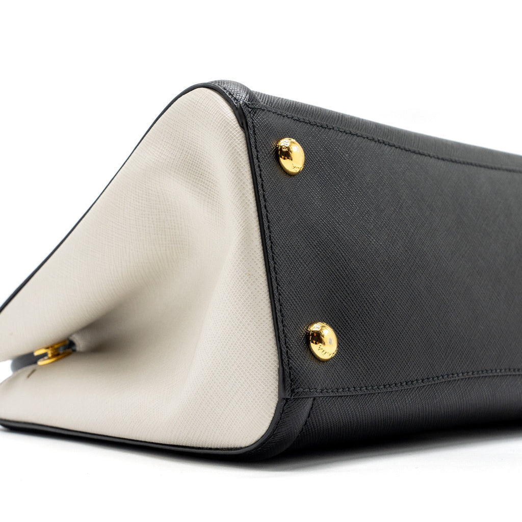 PRADA TOTE BAG SAFFIANO CALFSKIN BLACK / WHITE GHW
