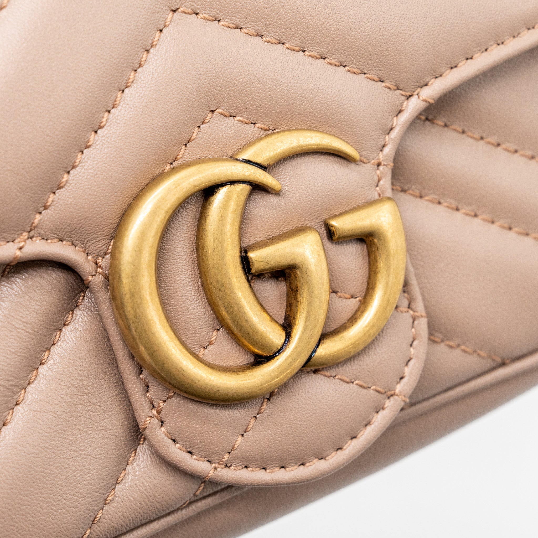 GUCCI SUPER MINI GG MARMONT BAG CALFSKIN BEIGE GHW