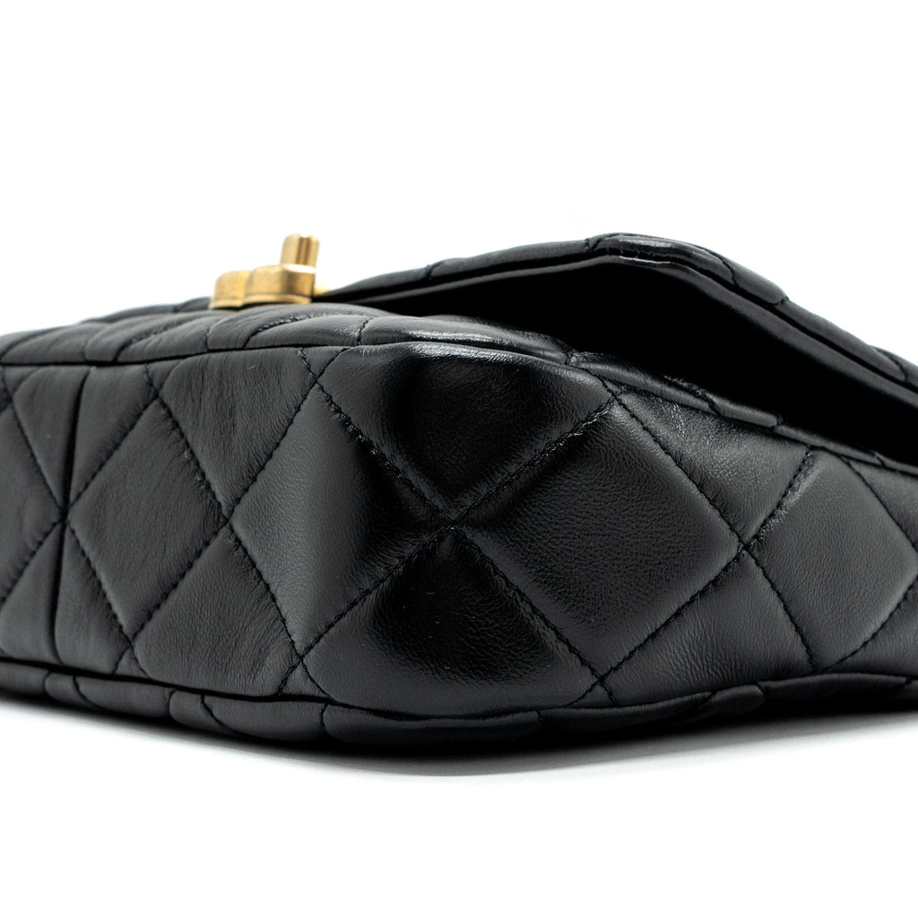 CHANEL QUILTED FLAP BAG GIANT CHAIN LAMBSKIN BLACK GOLD AND BLACK HARDWARE (MICROCHIP)