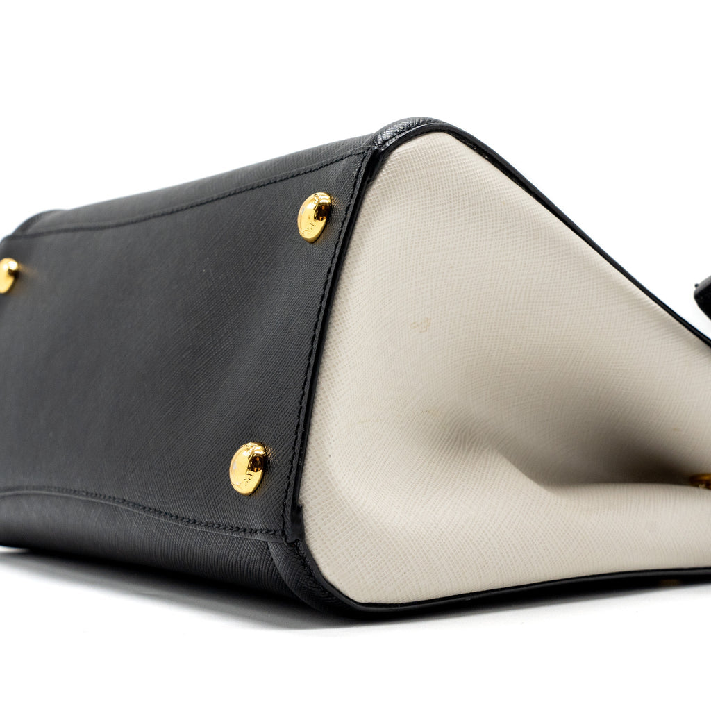 PRADA TOTE BAG SAFFIANO CALFSKIN BLACK / WHITE GHW
