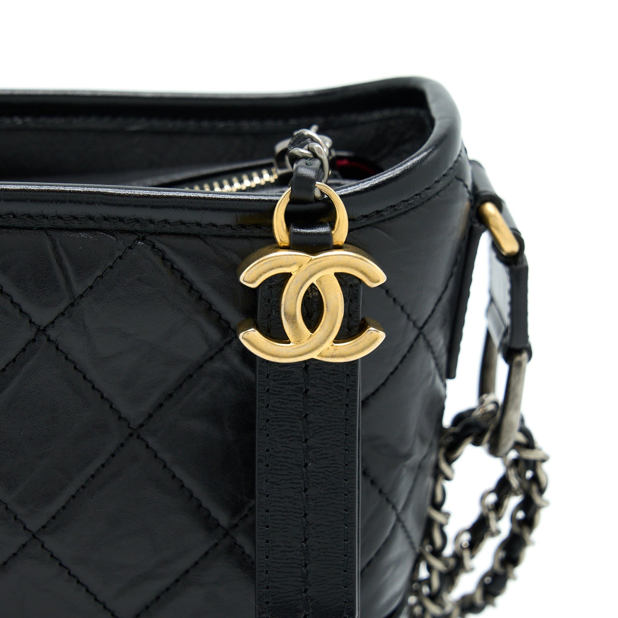 CHANEL SMALL GABRIELLE HOBO BAG CALFSKIN BLACK WITH MULTICOLOUR HARDWARE