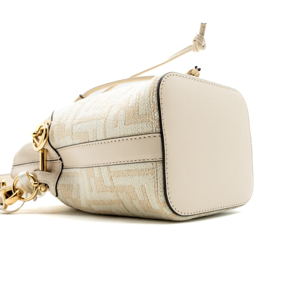 FENDI MINI MON TRESOR BUCKET BAG FABRIC / LEATHER CREAM LGHW