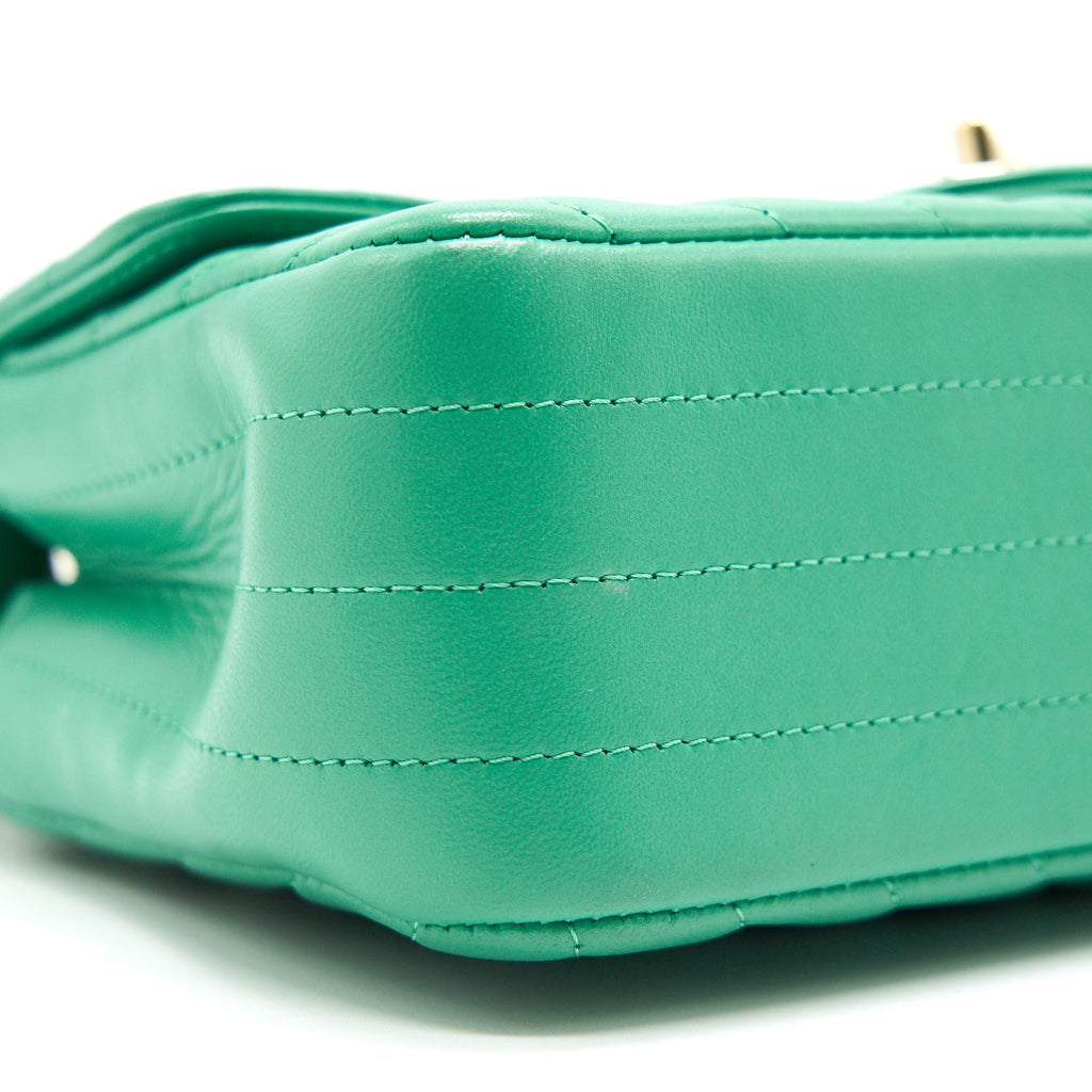 CHANEL CHEVRON MINI RECTANGULAR GREEN WITH LGHW