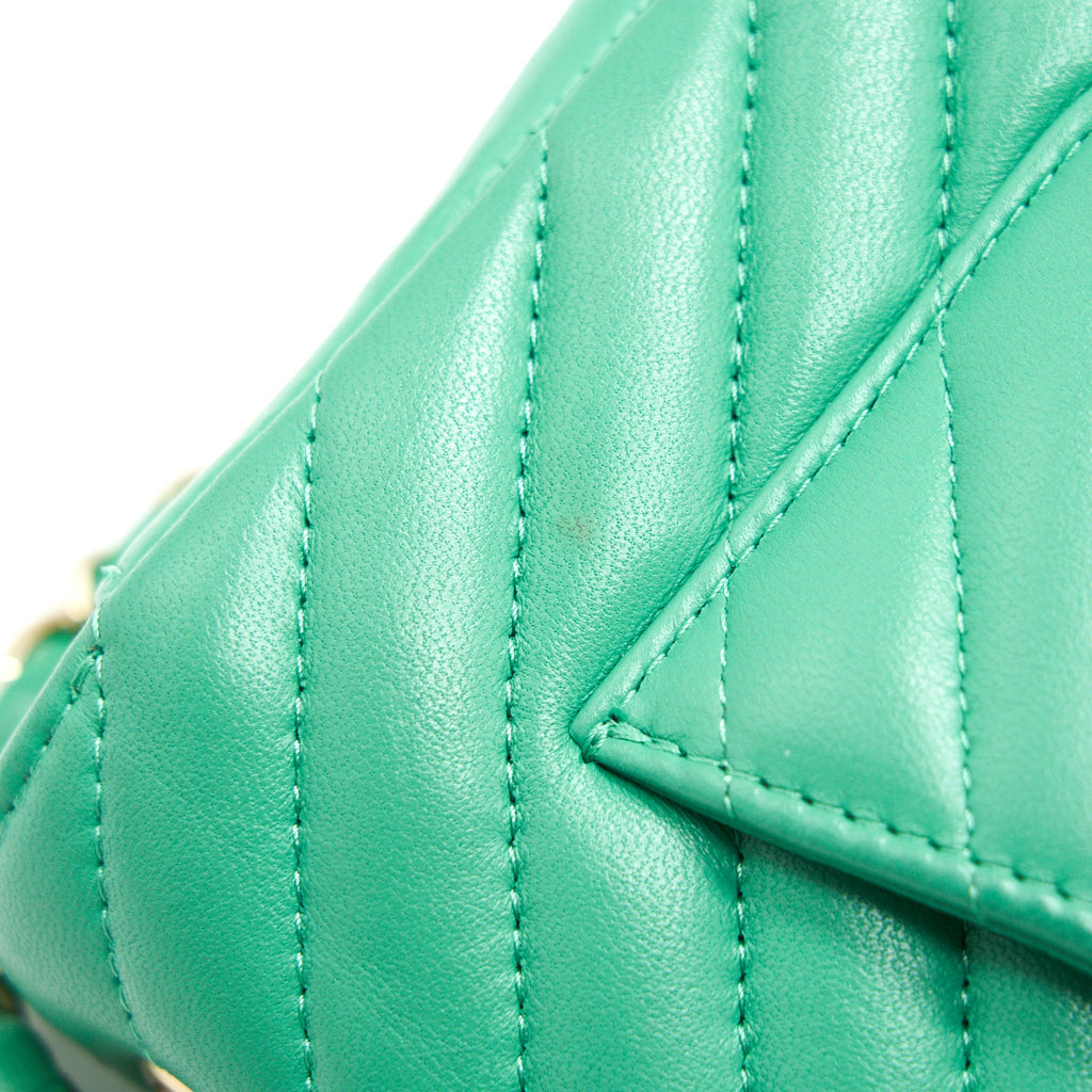 CHANEL CHEVRON MINI RECTANGULAR GREEN WITH LGHW