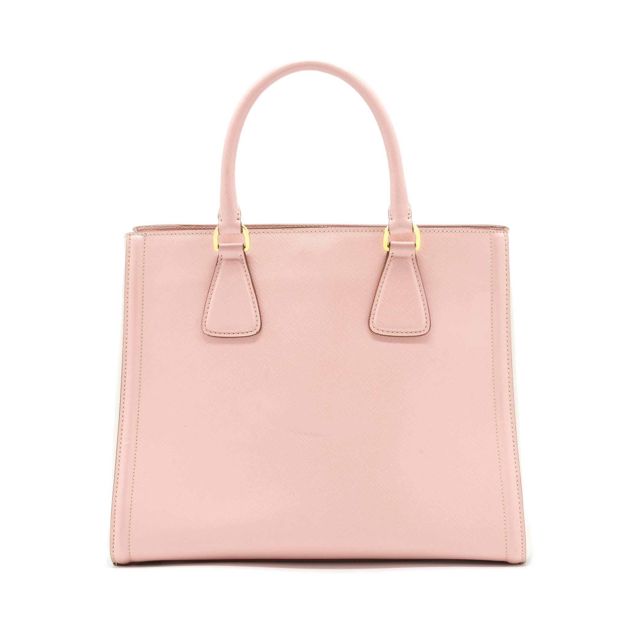 PRADA TOP HANDLE SAFFIANO TOTE BAG CALFSKIN PINK/ WHITE GHW