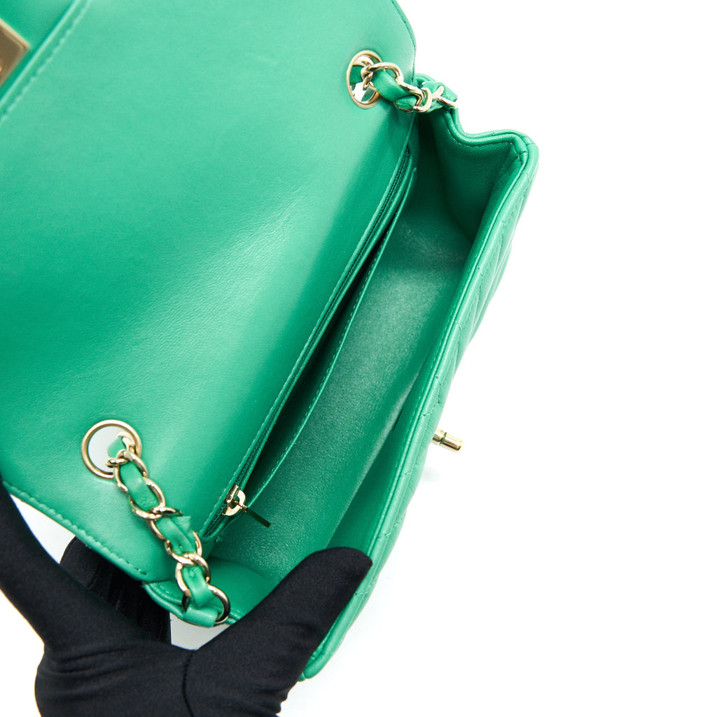 CHANEL CHEVRON MINI RECTANGULAR GREEN WITH LGHW